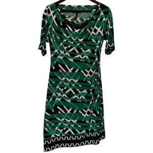 BCBGMaxAzria Black and Green Geometric Midi Dress